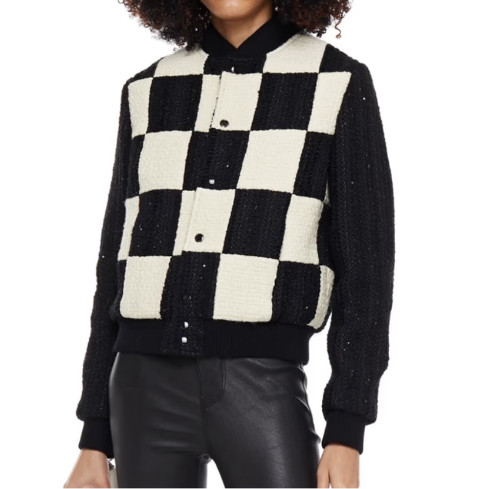 SAINT LAURENT  Baseball Jacket in Black and White Tweed - size 34 or XS